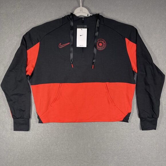 Nike Tops - Portland Thorns Jacket Women XL Black Red Nike 1/2 Zip Cropped Hoodie Colorblock